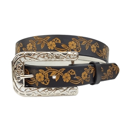 Western Hand-Painted floral tooled belt