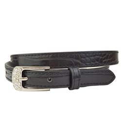 Skinny Alligator Print belt in Silver Crystal Buckle