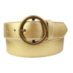 Genuine Foil Metallic Leather/ Round Buckle Belt