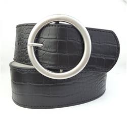 Wide width Alligator-Print Belt w. Round Buckle