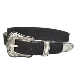 Genuine Suede Leather Belt w. Western Buckle set