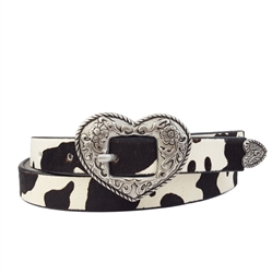 Skinny Western Heart Belt in Cow Hair Leather