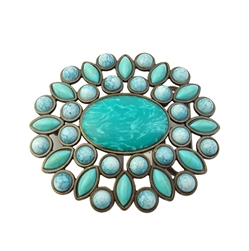 Oval Western Floral Turquoise Beads Belt Buckle