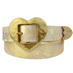 Vintage Love Heart Buckle Belt in Cow Hair Leather