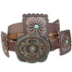 Copper Concho Belt in Genuine Cowhide Leather