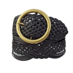 Hand Braided Leather Belt with Classic Round Buckle