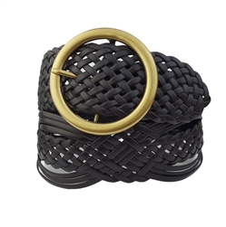 Hand Braided Leather Belt with Classic Round Buckle