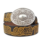 Western Oval Floral Buckle with Hand Painted Rose Belt