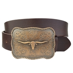 Genuine Leather belt with Western Long Horn Copper Buckle