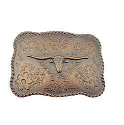 Western Long Horn Buckle in Copper or Brass Finish