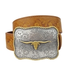 Popular Long Horn Buckle with Vintage floral tooled belt