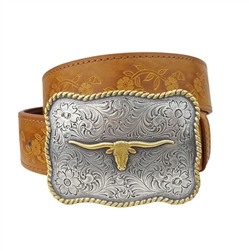 Popular Long Horn Buckle with Vintage floral tooled belt