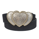 Western 3-Hearts Buckle w. Genuine Suede Belt