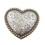 Western-Inspired Silver Heart w. Gold Trim Belt Buckle