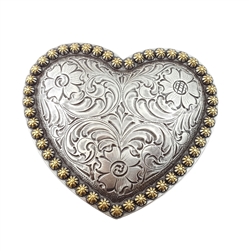 Western-Inspired Silver Heart w. Gold Trim Belt Buckle