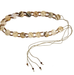 Fashion fringe belt with mother of pearl shell and wood tubes